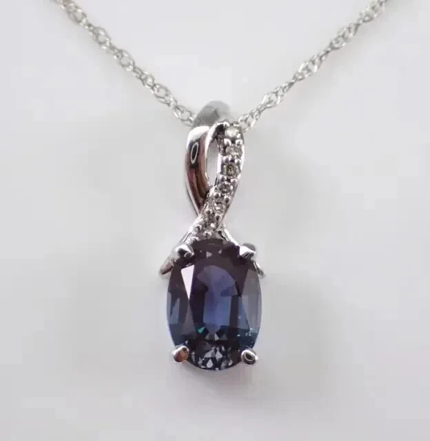 Ожерелье с подвеской из александрита овальной огранки 18 дюймов покрытие белым золотом 14 карат 1,50 карата - Изображение 1 из 4