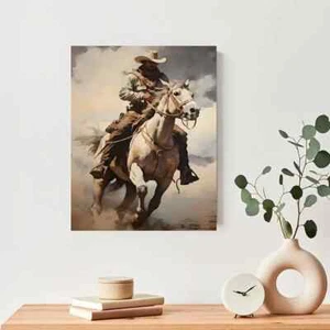 Western Cowboy on Horse Wall Art  Canvas Unframed/Framed - Picture 1 of 7