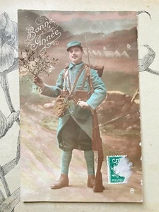 Carte Postale ancienne fantaisie Bonne Année Poilu Soldat - WW1 1ere Guerre  - Imagen 1 de 1