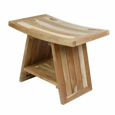 DIVERO Badhocker mit Ablagefläche Teak Holz Sitz Hocker massiv Handarbeit natur - Bild 1 von 4