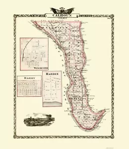 Historic County Map - Calhoun County Illinois - Warner 1876 - 23 x 26.59 - Picture 1 of 20