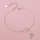 Fashion 925 Silver Lovely Cat Bell Chain Link Bracelet Womens Jewelry Accessory