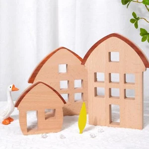 3 Pieces Wood House Blocks Ornament Stem Learning Activities Montessori Stacking - Picture 1 of 7