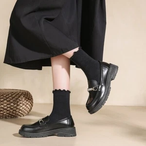 Women Shoes Fashion Casual Black Girl Student Leather Shoes - Foto 1 di 12