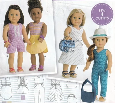 18" Doll Clothes Wardrobe Pants Tops Shorts Skirt Pattern Simplicity 0538 - Image 1 of 4