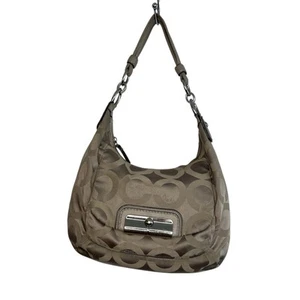 VINTAGE COACH SIGNATURE KRISTIN OP ART Beige Sateen Monogram Shoulder Bag Purse - Picture 1 of 18
