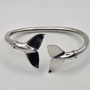 Kabana 925 Sterling Silver Twin Whale Tails Hallmarked Hollow Cuff Bracelet - Picture 1 of 13