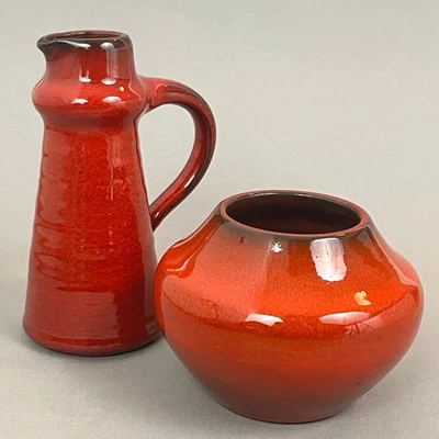 2x Kleine Keramik Vasen Rot Bückeburg + Unbekannt Vintage Mid Century - Bild 1 von 4