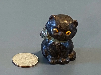 Antique Miniature Black Cat Cold Painted Cast Iron Kitten Figurine Toy Folk Art - Image 1 of 4