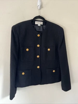 Blazer de Lujo Silencioso Negro Botones Tono Dorado Mezcla Lana XL De Colección Jones New York XL Foto 1 de 4