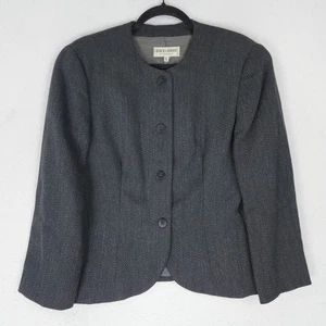 Giorgio Armani Jacket Womens 10 Gray Italian Wool Herringbone Collezioni Blazer - Picture 1 of 14