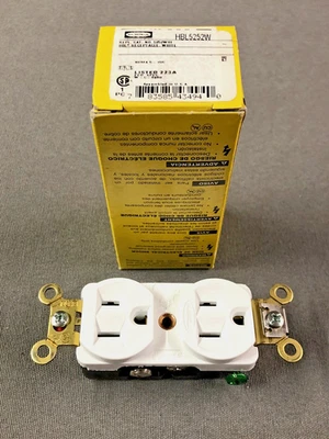 Hubbell HBL5252W Duplex Receptacle Industrial Grade 15A 125V White - Qty. 1 - Image 1 of 4
