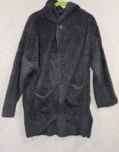 Chaqueta polar gris difusa cálida con capucha para mujer talla pequeña con bolsillos - Imagen 1 de 9