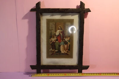 Antiguo marco de madera estilo Selva Negra con imagen sagrada c1900s Austria 42x34cm Foto 1 de 4