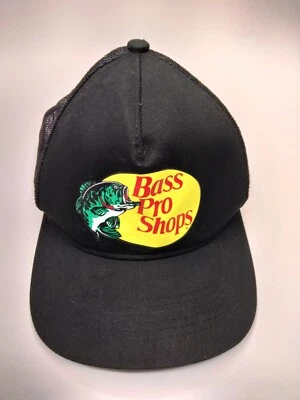 Bass Pro Shops Black Trucker Hat Front Logo Strapback Adjustable Cap Fishing - Изображение 1 из 4