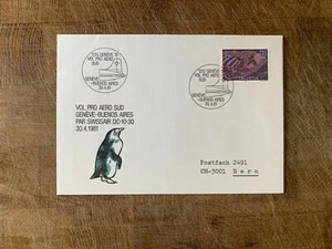SWITZERLAND HELVETIA 1981 FDC PENGUIN GENEVA FLIGHT BUENOS AIRES ICARUS - Picture 1 of 1