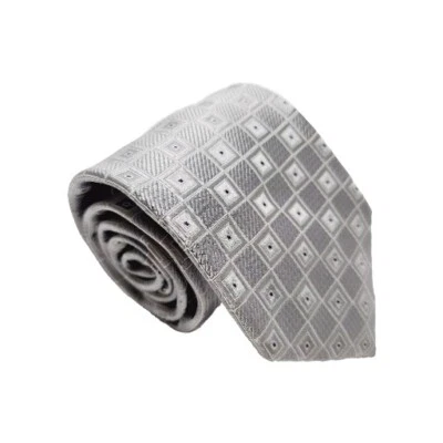 Corbata Kenneth Roberts plateada patrón geométrico seda cuello corbata jacquard Foto 1 de 4