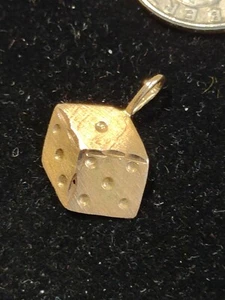 14K Yellow Solid Gold Dice "Die" Pendant/Charm Emerald Not Scrap - Picture 1 of 4