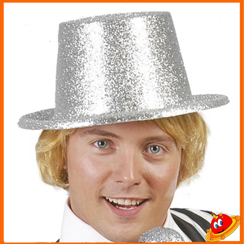 Cappello Tuba Cilindro Glitter Argento Compleanno Travestimento Party Carnevale  - Immagine 1 di 1