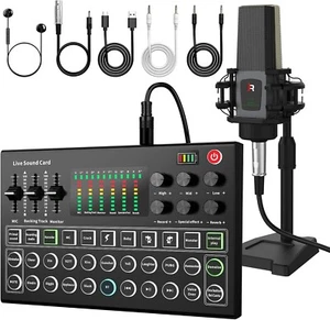 Podcast Equipment Bundle, All-in-One Audio Interface DJ Mixer with Microphone, S - Picture 1 of 9