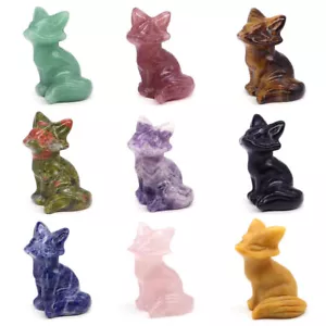 40mm Natural Stone Fox Statue Healing Crystal Animal Figurine Crafts Home Decor - Picture 1 of 37