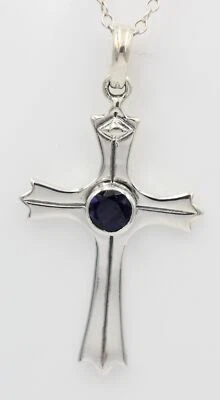 0,36 Carati Iolite Croce Ciondolo 925 Argento Collana Smeraldo Lapislazzuli - Immagine 1 di 4