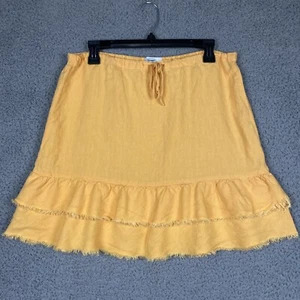 Old Navy Women's 10 Raw Hem 100% Linen Layered Short Skirt Drawstring Tie Summer - Picture 1 of 9