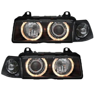 Depo Scheinwerfer Klarglas Angel Eyes für BMW E36 Cabrio Coupe Schwarz - Bild 1 von 4