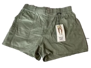 Vanilla Star Utility Shorts Women’s  Juniors Size 13 w31 Green Elastic Waist - Picture 1 of 7