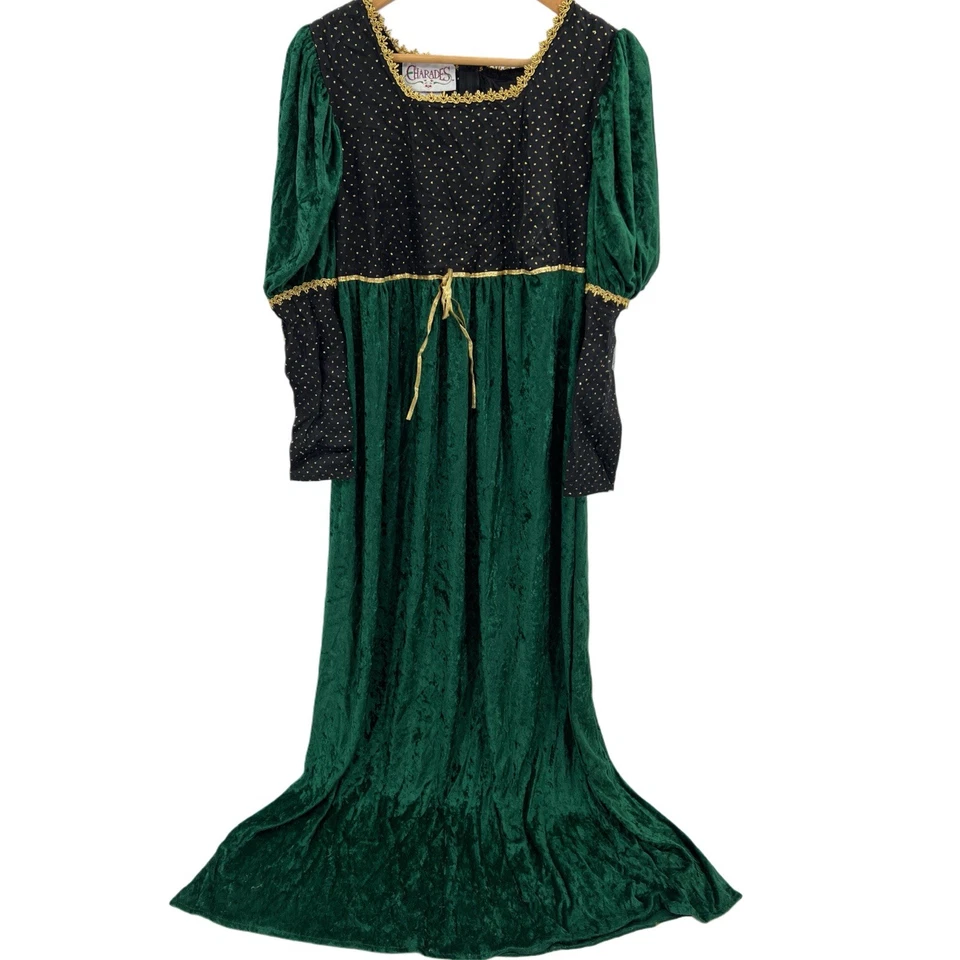 Vestido Disfraz Vintage Charades XL Terciopelo Verde Julieta Renacimiento Vestido Medieval Foto 1 de 4
