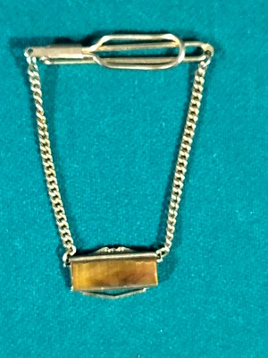 Piedra de ágata Montana vintage SWANK 1960, barra de corbata tono dorado y clip de cadena Foto 1 de 4