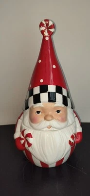  New Mackenzie Childs Peppermint Santa Cookie Jar, Gorgeous Finish!  - Image 1 of 4