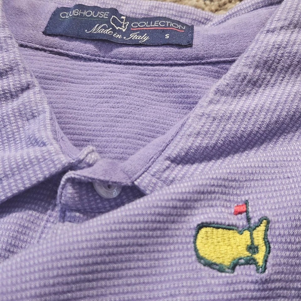 Polo de golf Clubhouse Collection Masters para hombre pequeño a rayas moradas hecho en Italia Foto 1 de 4