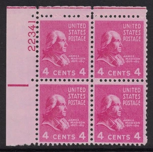 Scott 808- MNH Plate Block- 4c James Madison, Presidential "Prexie" Series, 1938 - Picture 1 of 2