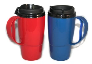 2 Foam Insulated 16oz ThermoServ Travel Mugs Red & Blue - Picture 1 of 2