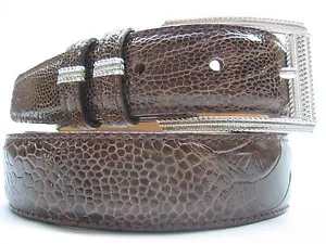 Sterling silver 925 buckle set w/30 mm Genuine Ostrich belt size 30 to 46 U.S.A. - Foto 1 di 9