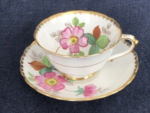 Vintage Tuscan Bone China Teacup & Saucer Hand Painted Flower Numbered EUC - Bild 1 von 4