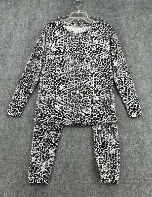 Sonoma Pajamas 2 Piece Set Long Sleeve Pants White Black Cheetah Print Womens XS - Image 1 of 4