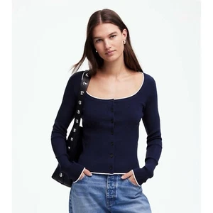 Nuevo con etiquetas Cárdigan Madewell XS The Signature Tejido Cuello Redondo Azul Marino Combo - Imagen 1 de 6