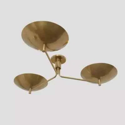 Mid-Century Modern Raw Brass Sputnik Chandelier | 3-Light Flush Mount | Living - Image 1 of 4