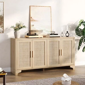 Sideboard Buffet Storage Cabinet with Rattan 4 Doors Entryway Console Cabinet - Picture 1 of 7