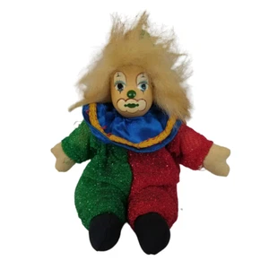 Unbranded Clown Doll Figure Stuffed Body Hard Face Red Green Metallic Circus 5" - Picture 1 of 6