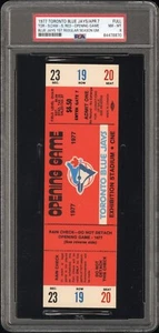 1977 Toronto Blue Jays gioco di apertura biglietto completo rosso scuro PSA DNA 8 - Foto 1 di 4