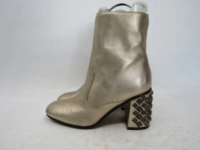 Guess Mujer Talla 6 M Cuero Dorado Cremallera Tachonado Tobillo Moda Botas Botín Foto 1 de 4
