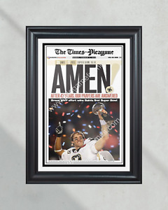 2010 New Orleans Saints Super Bowl XLIV Drew Brees Framed High Quality Newspaper