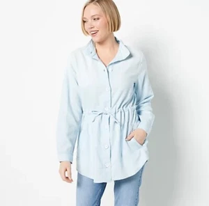Side Stitch Luxe Denim Twill Drawcord Shacket Island Wash XXS A469980 - Picture 1 of 5