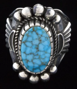 12.75 - Natural Birdseye Kingman Turquoise Ring By Navajo Artist Albert Jake - Picture 1 of 4