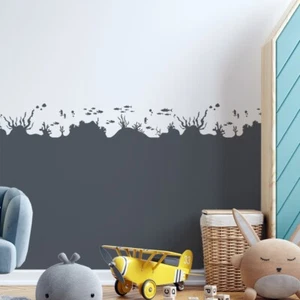 Bajo el Mar Frontera Estarcido,Coral Pez,Subacuática Océano Tema ,Cuarto Pared - Imagen 1 de 6