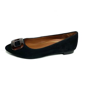 Vionic Shoes Womens 6 Black Gem Amanda Ballet Flats Pointed Toe Buckle Suede - Picture 1 of 11