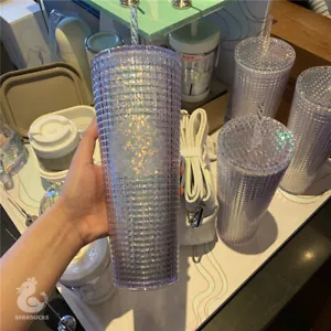 Autentico cassetto a griglia coppa di paglia Starbucks Cina 24 once lucente a quadretti 710 ml - Foto 1 di 4